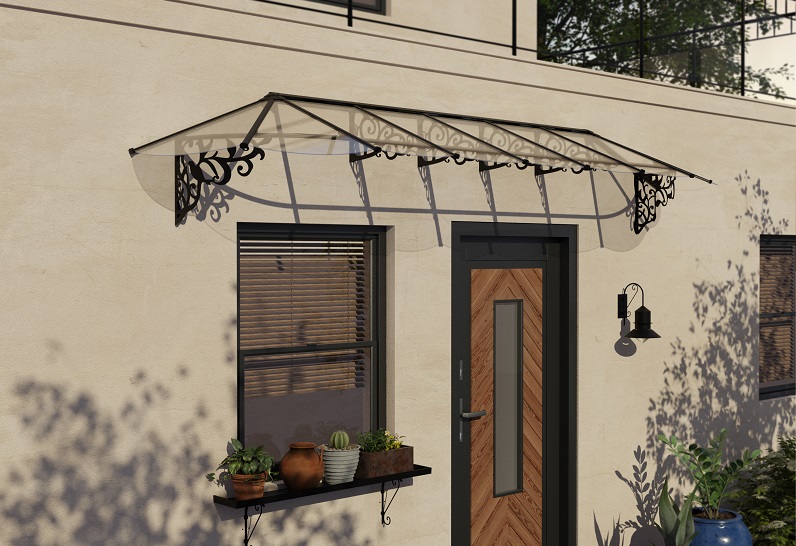 Lily Door Awning Kit - 88cm x 421cm Black Structure & Clear Panels - Image 3