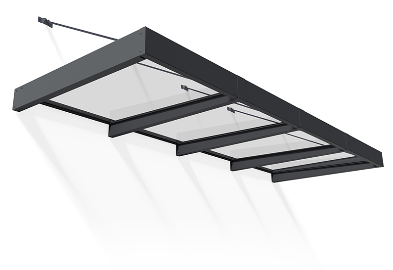 Sophia XL Door Awning Kit -140cm x 379cm Grey Structure & Clear Panels