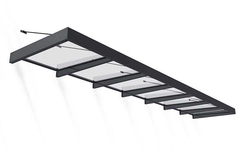 Sophia XL Door Awning Kit -140cm x 660cm Grey Structure & Clear Panels