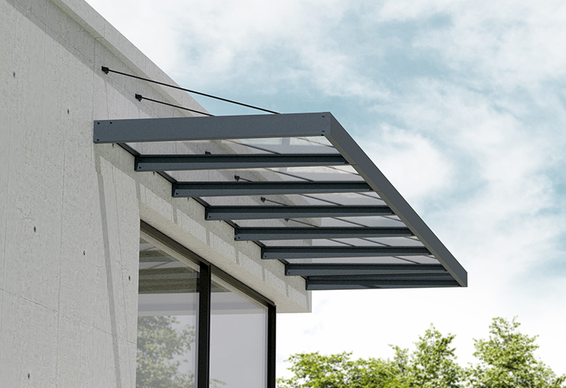 Sophia XL Door Awning Kit -140cm x 660cm Grey Structure & Clear Panels - Image 2