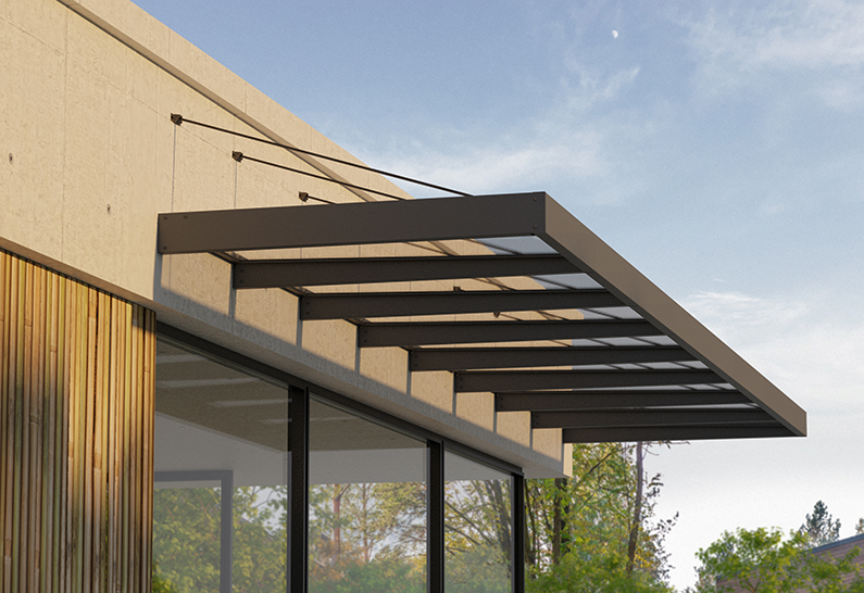 Sophia XL Door Awning Kit -140cm x 750cm Grey Structure & Clear Panels - Image 2