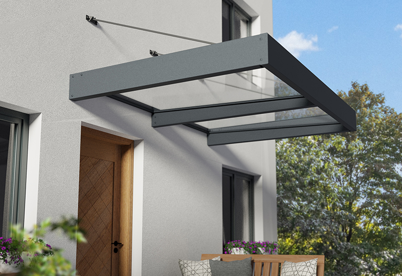 Sophia XL Door Awning Kit -140cm x 192cm Grey Structure & Clear Panels - Image 2